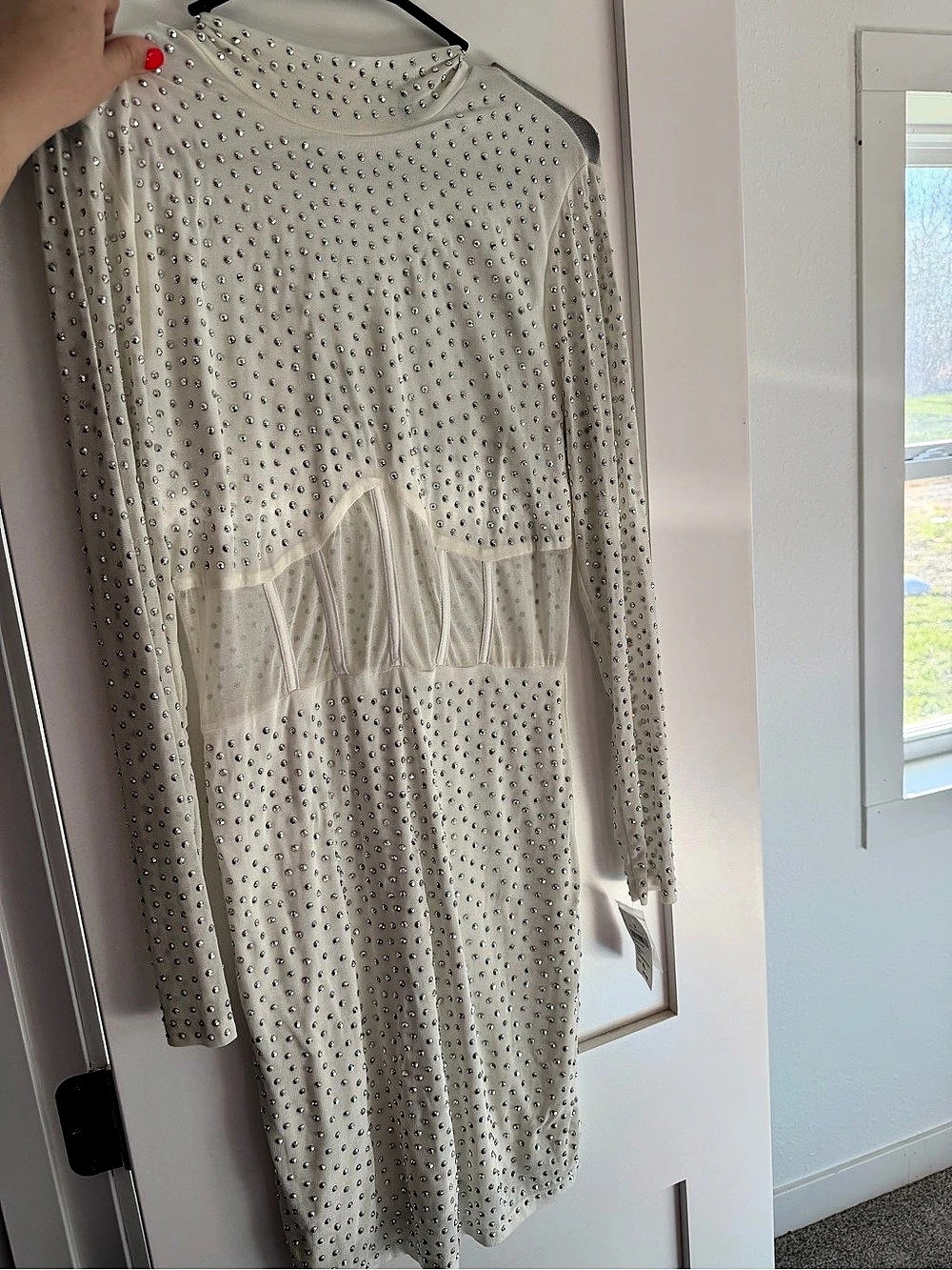Windsor Shimmering Rhinestone Mini Dress Rhinestone Mini Dress in White Size XL